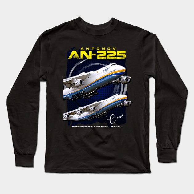 Antonov AN-225 Mriya Super Heavy Transport Aircraft Long Sleeve T-Shirt by aeroloversclothing